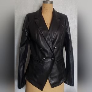 G by Giuliana Faux Leather Ponte Knit Black Blazer Size M